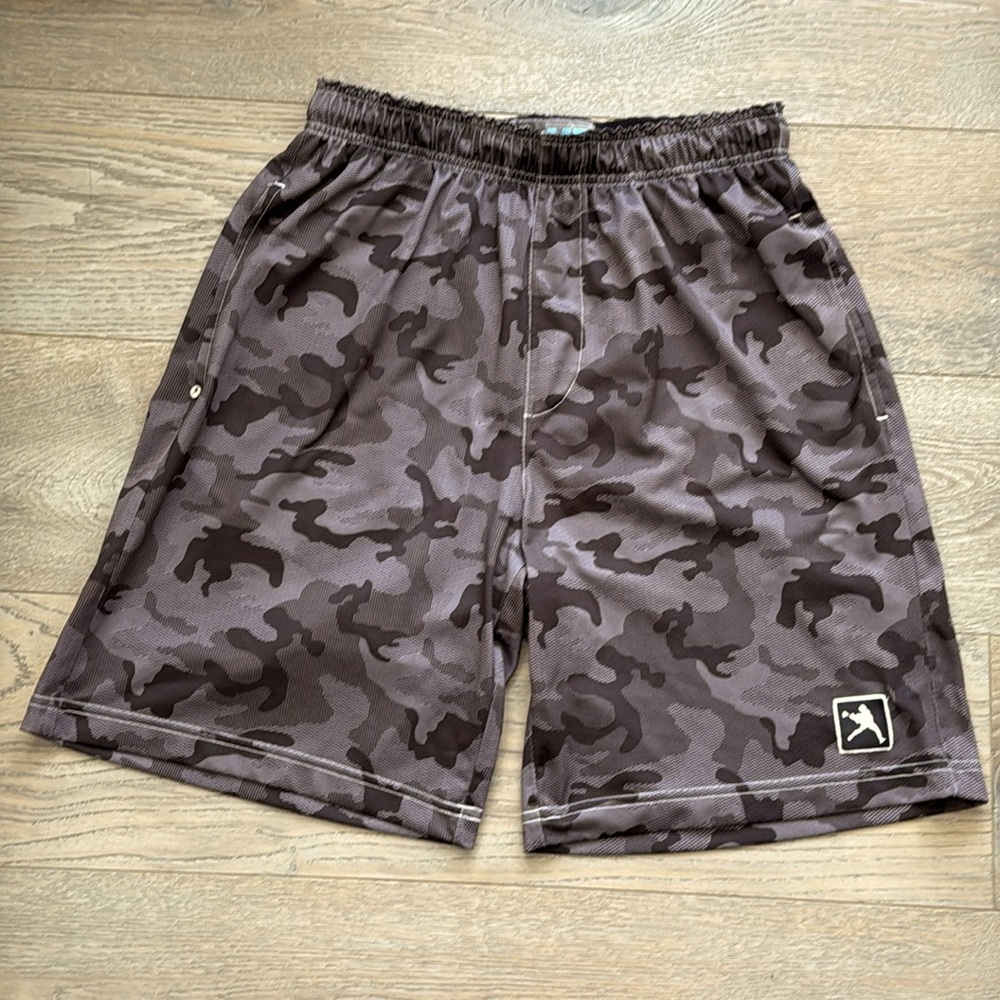 🥍 Mens Lacrosse Unlimited LAX Black/Gray Camouflage Athletic Shorts-Medium